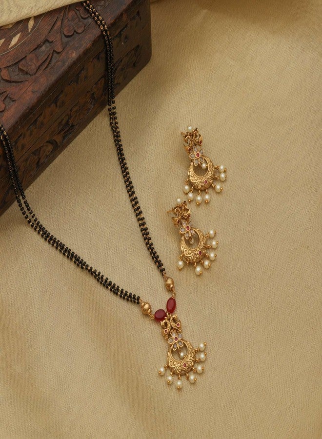 TARINIKA Antique Gold Plated Falgu Mangalsutra Necklace set with Floral Design - Indian Jewelry Set for Women | Perfect for Ethnic Occasions | Traditional South Indian Necklace | 1 Year Warranty* - Image 5